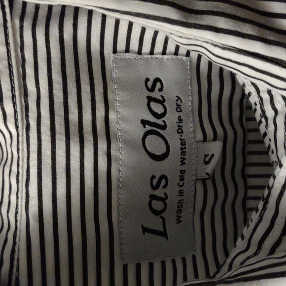 American Vintage embroidered black and white striped button down shirt size S - Picture 3 of 8